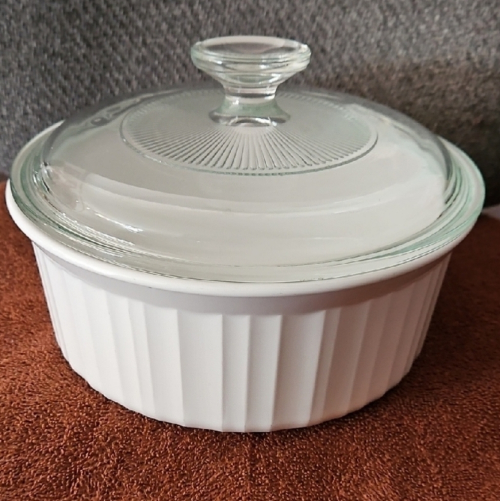 Corningware White Glass Casserole Dish Covered+ Add'l Dish No Cover For 2nd Dish